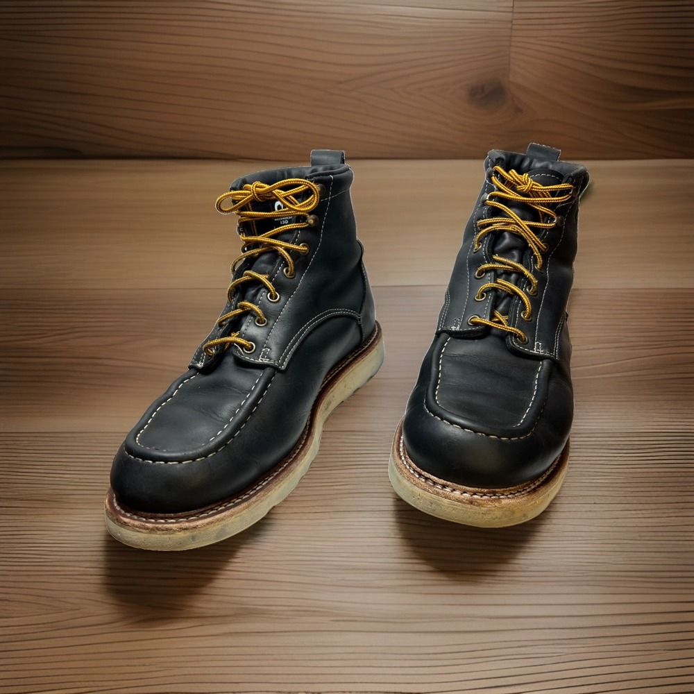 Origin USA Maine Moc Toe Boots Mens 13D Black Leather Wedge Sole Made in USA